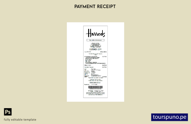 Plantilla de recibo de pago de Harrods lista para imprimir
